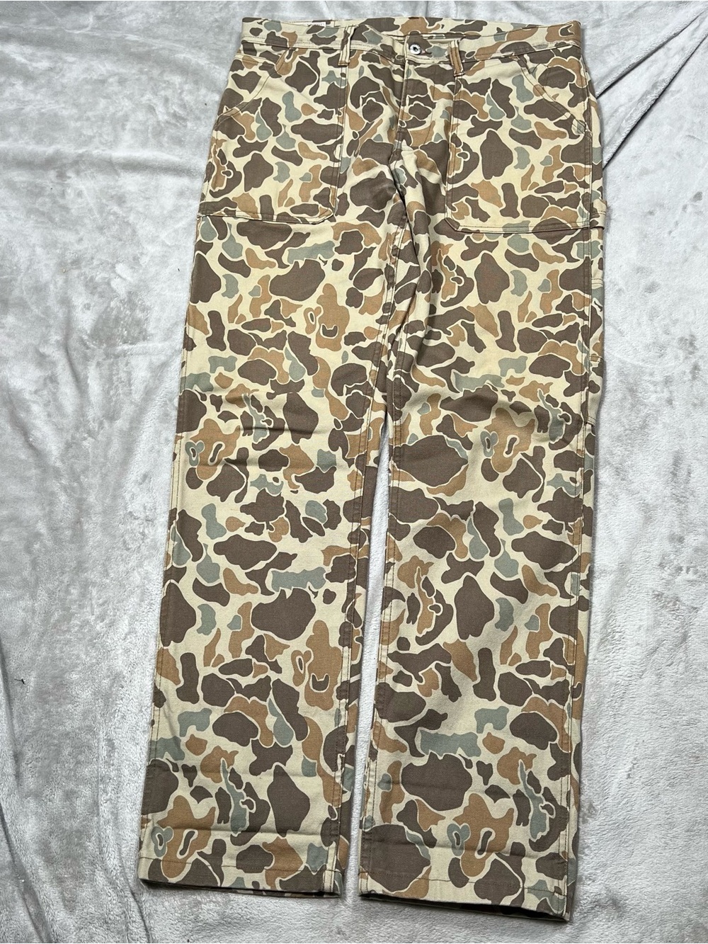 Wallace & Barnes Camo Painter Camp Pants Mens 36x33 Green Duck Canvas Button Fly